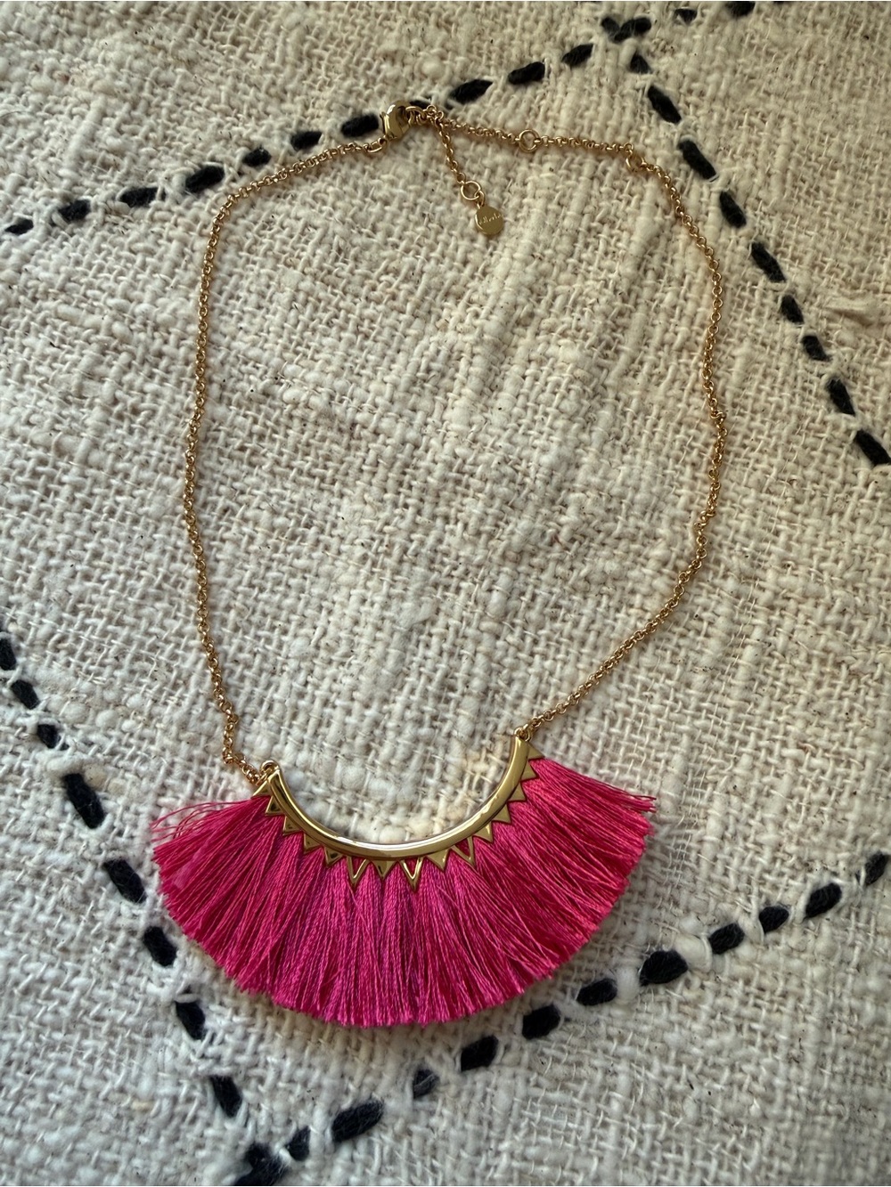 Stella & Dot Gold Necklace with Hot Pink Tassel Fringe